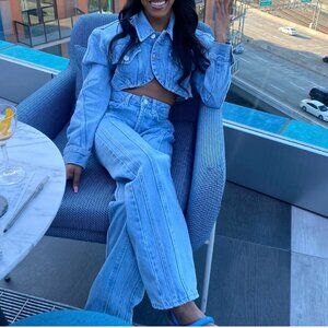 Zara denim two-piece set (cropped jacket and jeans)